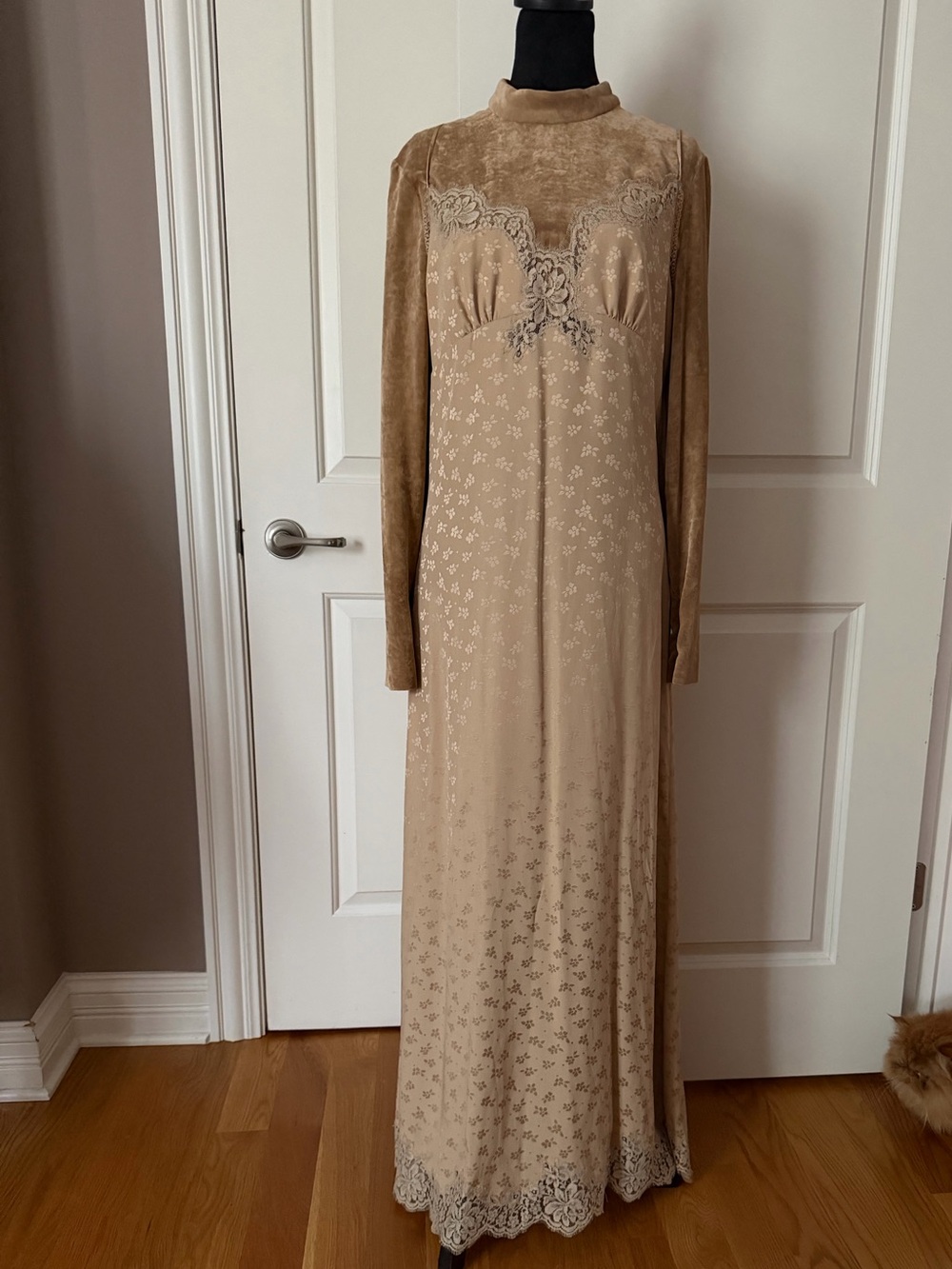 Stella McCartney Camel Lace-Trim Maxi Dress
